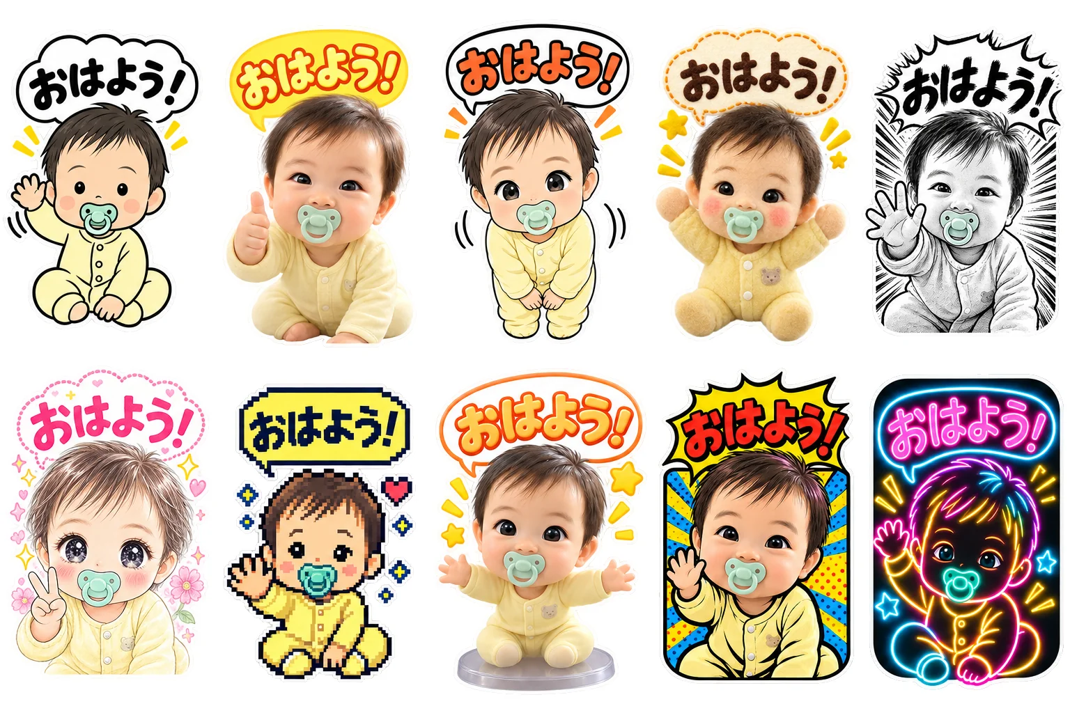 赤ちゃんの写真から作った10画風