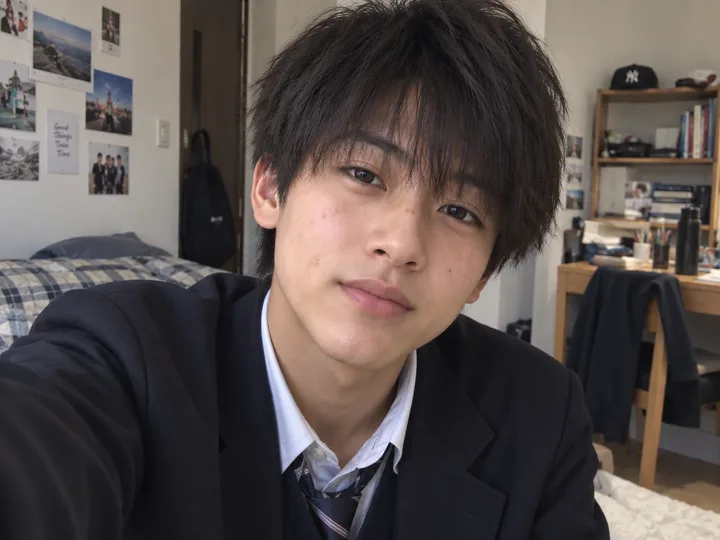 悪い例: 壁に貼った写真の顔が背景に写り込んでいる